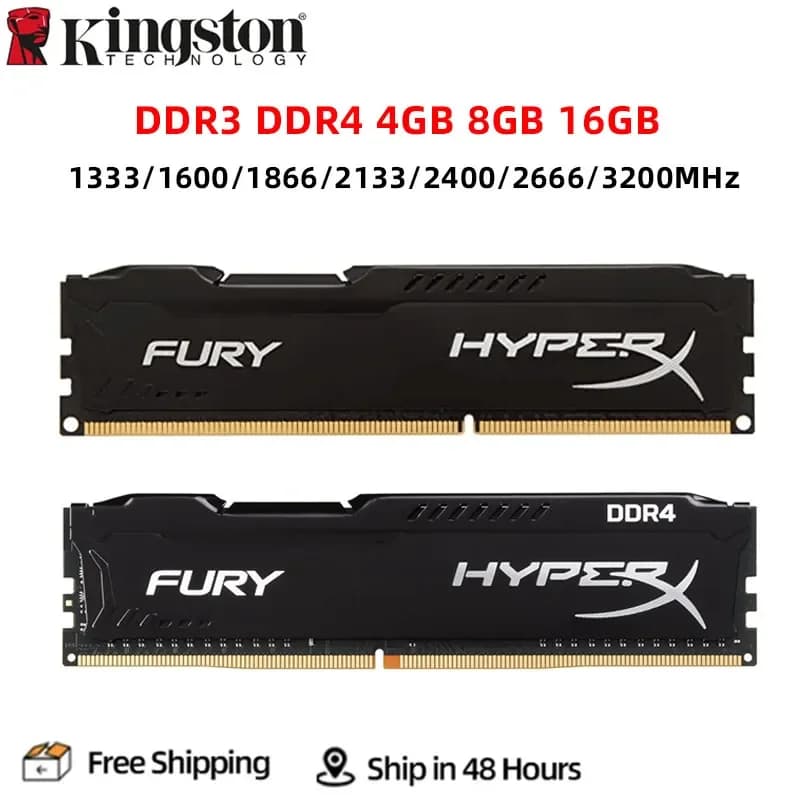 HyperX Fury ذاكرة رام DDR3 DDR4 بسعة 4 جيجابايت و8 جيجابايت و16 جيجابايت بترددات 1333MHZ و1600MHZ و1866MHZ و2400MHZ و2666MHz و3200MHz DIMM PC3-12800 PC4-25600 DDR4