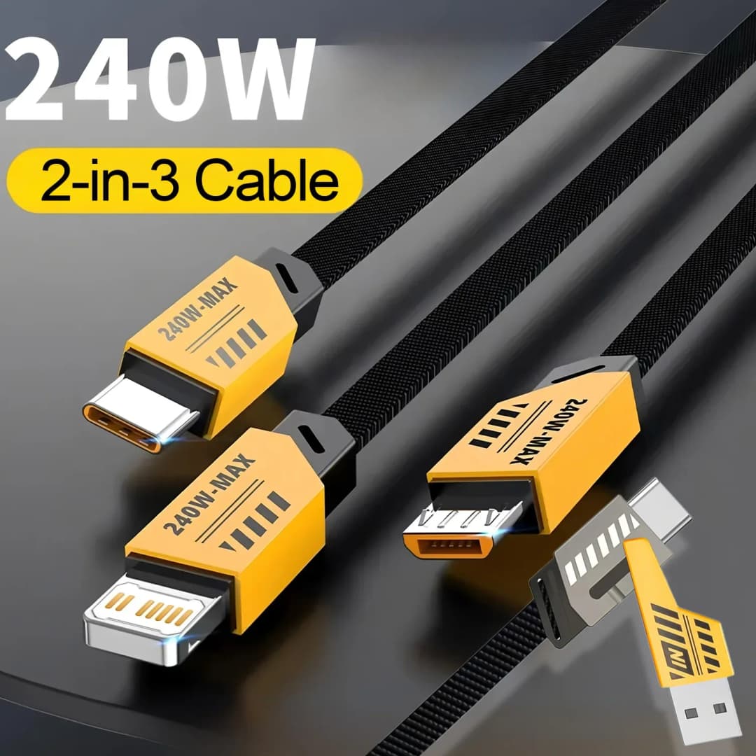 3 في 2 240 واط سلك شحن سريع لمايكرو USB نوع C كابل الشاحن 1.2 متر منفذ USB متعدد سلك شحن USB متعدد آيفون هواوي - 3