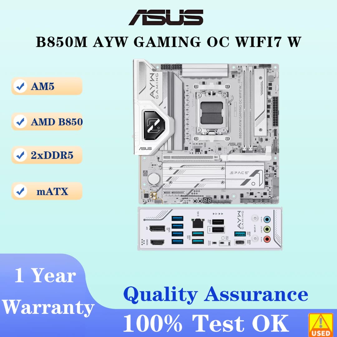 لوحة أم ASUS B850M AYW GAMING OC WIFI7 W بمقبس AM5 ومعالج DDR5 8400+MT/s(OC) وذاكرة وشريحة B850 mATX