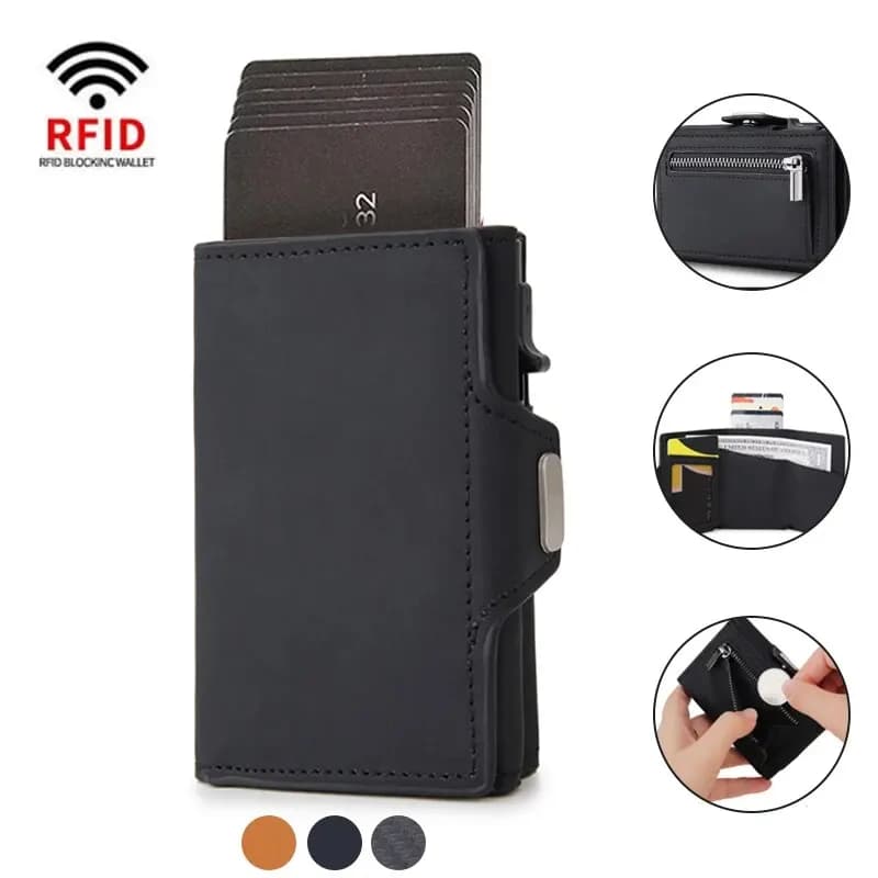 حامل بطاقات من ألياف الكربون مع تقنية RFID محفظة رجالية رفيعة مع جيب للعملات المعدنية وحافظة بطاقات الائتمان