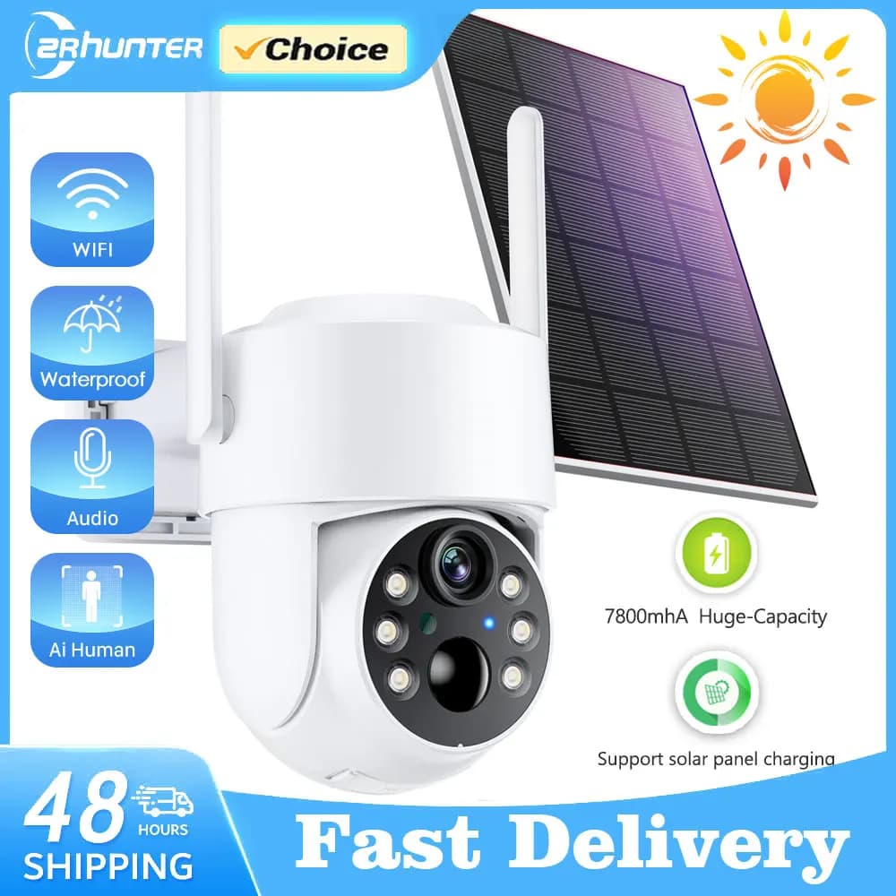 كاميرا WiFi PTZ خارجية لاسلكية شمسية IP كاميرا 4MP HD بطارية مدمجة كاميرا مراقبة فيديو وضع استعداد طويل تطبيق iCsee
