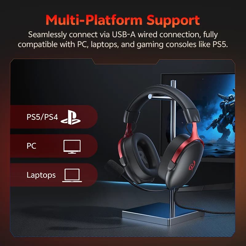 سماعات رأس QCY VN200 Pro H7GM للألعاب USB صوت محيطي 7.1 تحكم في مستوى الصوت سلكية متعددة المنصات للكمبيوتر الألعاب الأفلام - 4