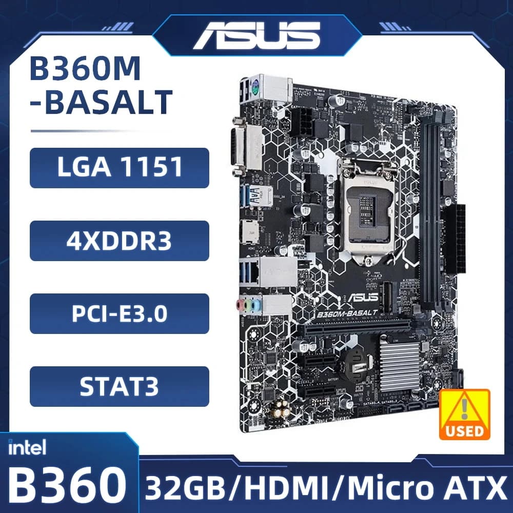 لوحة أم ASUS B360M-BASALT بمقبس LGA 1151، 4 منافذ DDR4، PCI-E 3.0، فتحتا M.2، USB3.1، HDMI، Micro ATX، تدعم معالجات الجيل الثامن والتاسع Core i7/i5/i3