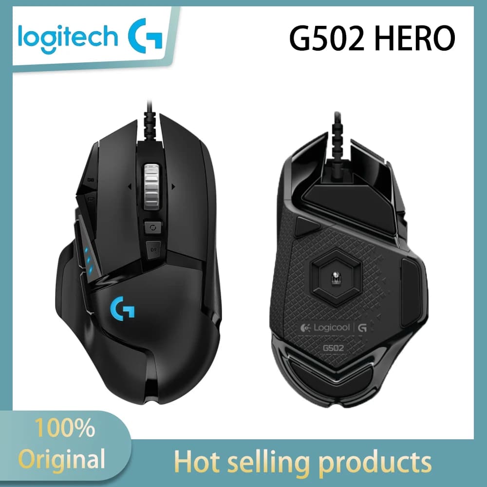 ماوس ألعاب سلكي عالي الأداء Logitech G502 HERO، مستشعر HERO 25K، دقة 25,600 DPI، إضاءة RGB، أوزان قابلة للتعديل، 11 زر للكمبيوتر/ماك