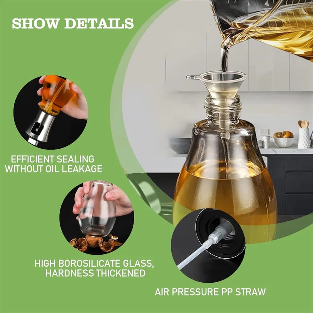 Oil Sprayer, Extremely Precise Oil Spray Bottle with funnel,Made of Stainless Steel and Glass, 200ML Oil Sprayer for Cooking - 4