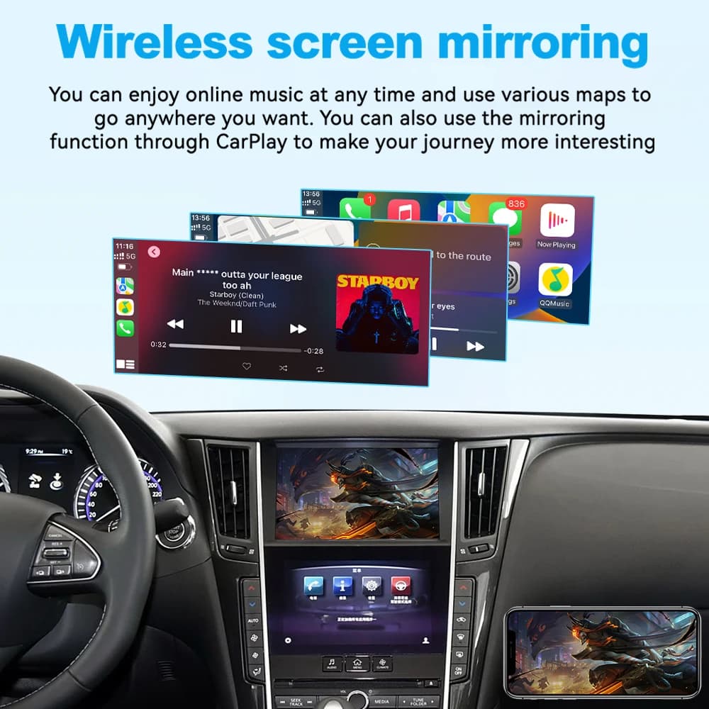 صندوق JoyeAuto اللاسلكي لتحديث نظام CarPlay لسيارات إنفينيتي بشاشة 8 بوصة من 2015 إلى 2019، يدعم Q50 وQ60 وQ50L وQX50، مع دعم Android Auto وMirroring وAirplay وكاميرا. - 5