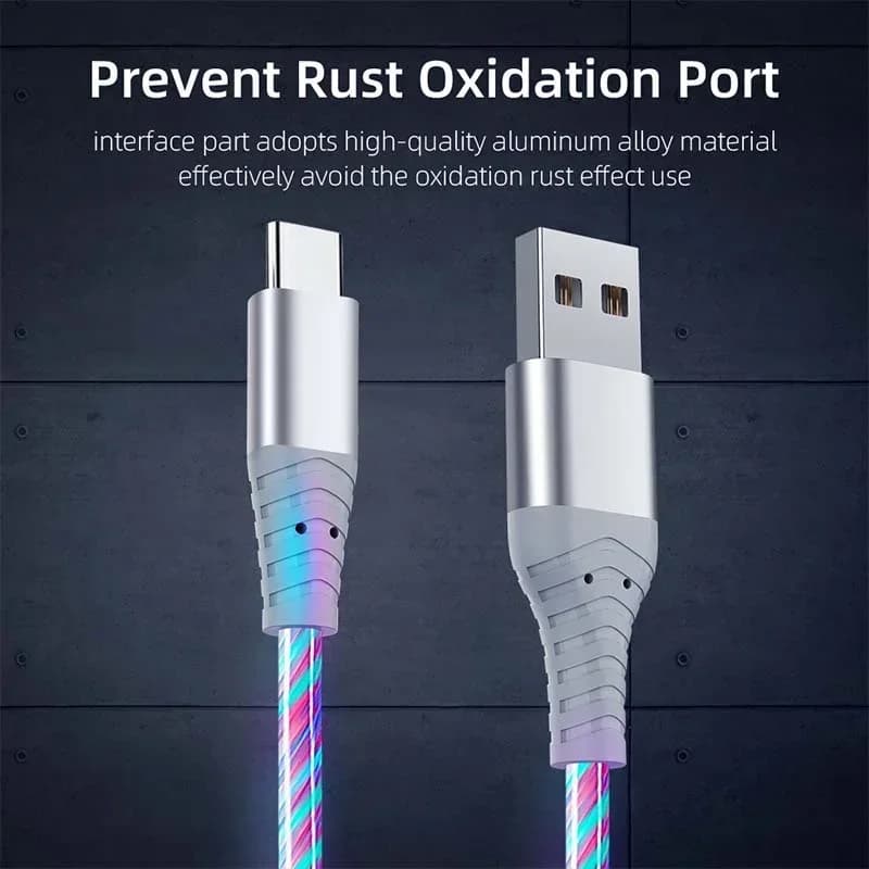 شحن سريع بيانات الحبل تدفق مضيئة USB نوع C كابل 5A كابل شحن سريع متوهجة كابل LED لسامسونج Xiaomi آيفون مايكرو - 2