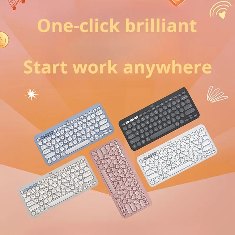 لوحة مفاتيح Logitech PEBBLE KEYS 2 K390 لاسلكية، رقيقة ومحمولة، بلوتوث، مناسبة للمكتب والكمبيوتر المحمول والسطح المكتب - 3