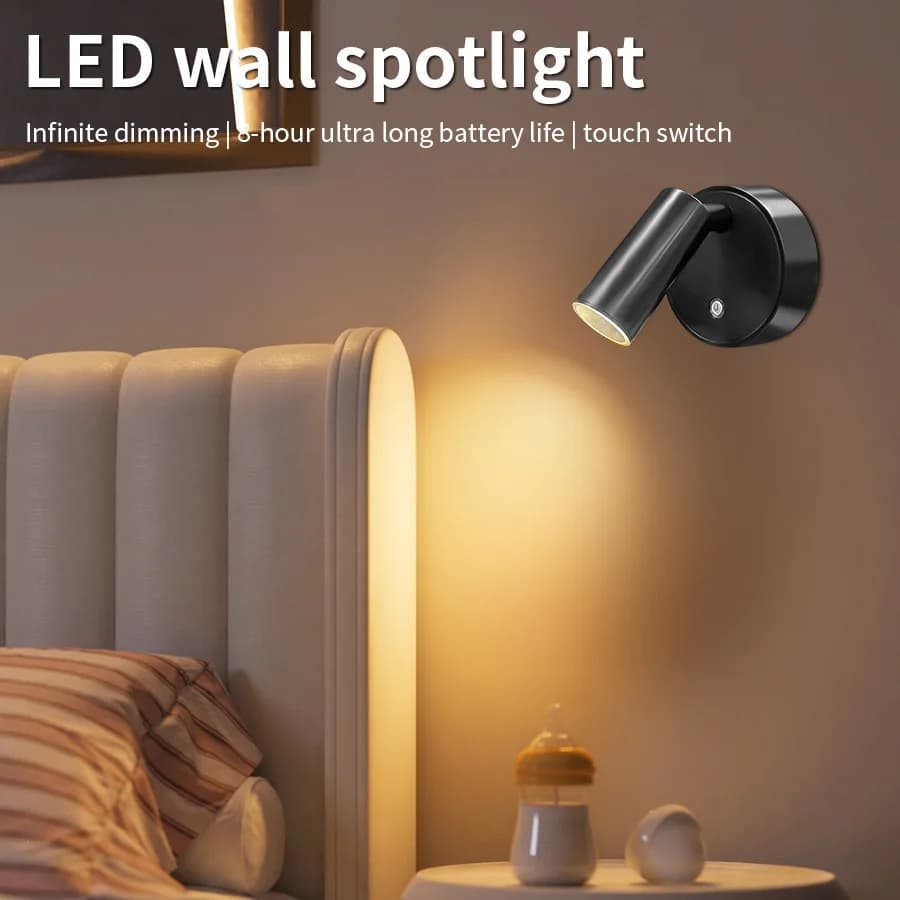 مصباح حائط LED قابل لإعادة الشحن بقاعدة مغناطيسية، يعمل باللمس، متوفر بالأسود والأبيض والذهبي والفضي، قابل لتعديل السطوع، مصباح قراءة بجانب السرير