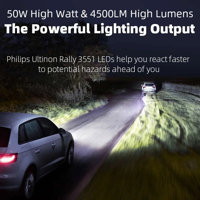 فيليبس كشاف H7 H4 LED H11 HB3 HB4 HIR2 9005 9006 9012 50 واط 4500 لومن طاقة عالية سوبر مشرق كشاف سيارة 6500K ضوء أبيض - 2