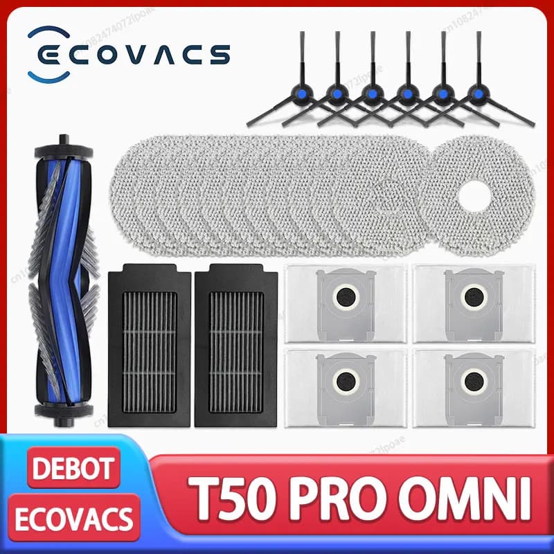 إكسسوارات مكنسة روبوتية ECOVACS T50 PRO OMNI / T50 AUTO / DDX67 فرشاة جانبية رئيسية فلتر هيبا قطعة قماش للممسحة كيس غبار قطع غيار