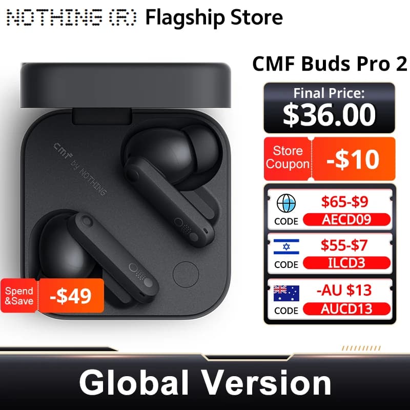 الإصدار العالمي Cmf من Nothing Buds Pro 2 سماعة بلوتوث 5.3 IP55 مع إلغاء ضوضاء نشط هجين 50 ديسيبل و6 ميكروفونات عالية الدقة