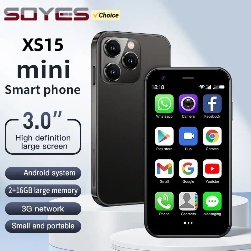 هاتف ذكي صغير جديد SOYES XS15 بشاشة 3.0 بوصة ومعالج MTK وذاكرة وصول عشوائي 2 جيجابايت وذاكرة قراءة فقط 16 جيجابايت ويدعم WCDMA 3G وشريحتين وكاميرا خلفية 2 ميجابكسل ودقة 480x854 ومنفذ Type-C ويعمل بنظام أندرويد