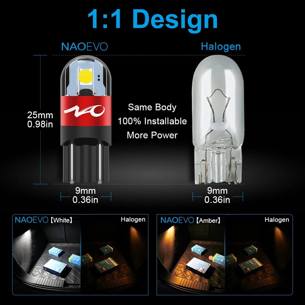 لمبة LED NAO W5W T10 للسيارة إضاءة داخلية تلقائية 3030 SMD 12V 24V مصباح إشارة جانبي للسيارات 168 194 إضاءة مساحات بيضاء - 3