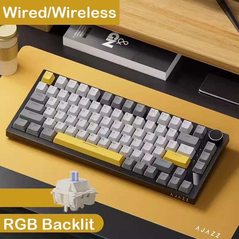 لوحة مفاتيح ميكانيكية AJAZZ AK820 Pro للألعاب، سلكية ولاسلكية، ثلاثية الوضع، إضاءة RGB خلفية، قابلة للتبديل السريع، تخطيط 70%، متوافقة مع PC/Mac