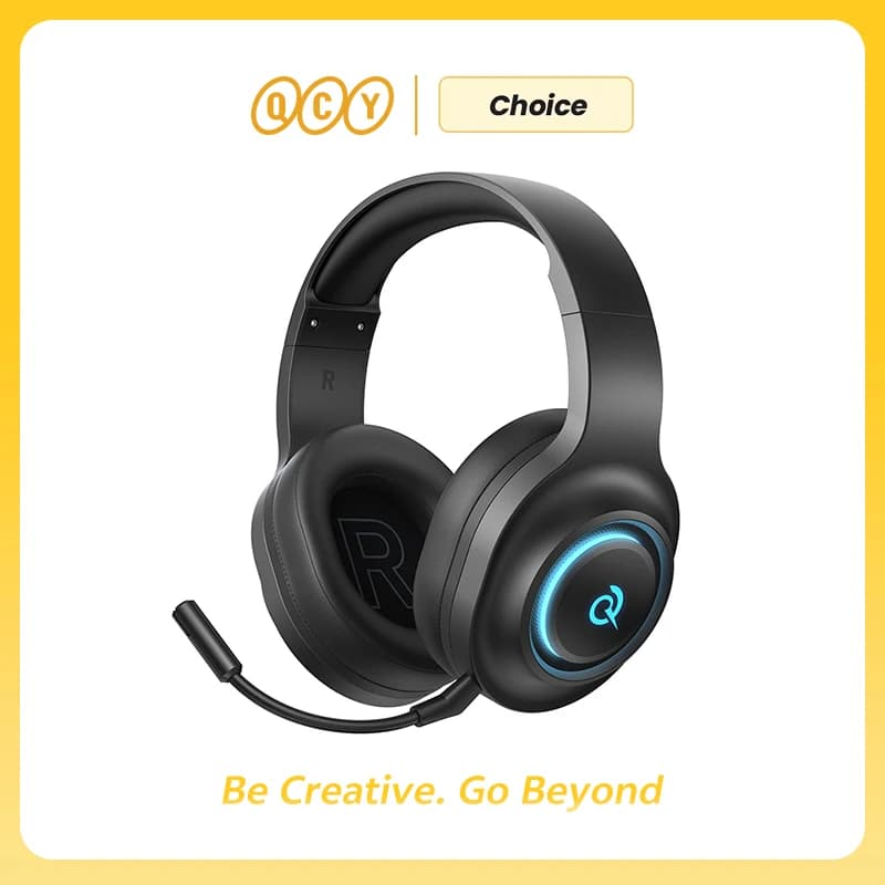 سماعات رأس QCY Heroad V200 BH25H4GMA للألعاب فوق الأذن بلوتوث 6.0 لاسلكية سماعات أذن 50 ملم مشغل صوت محيطي 7.1 RGB