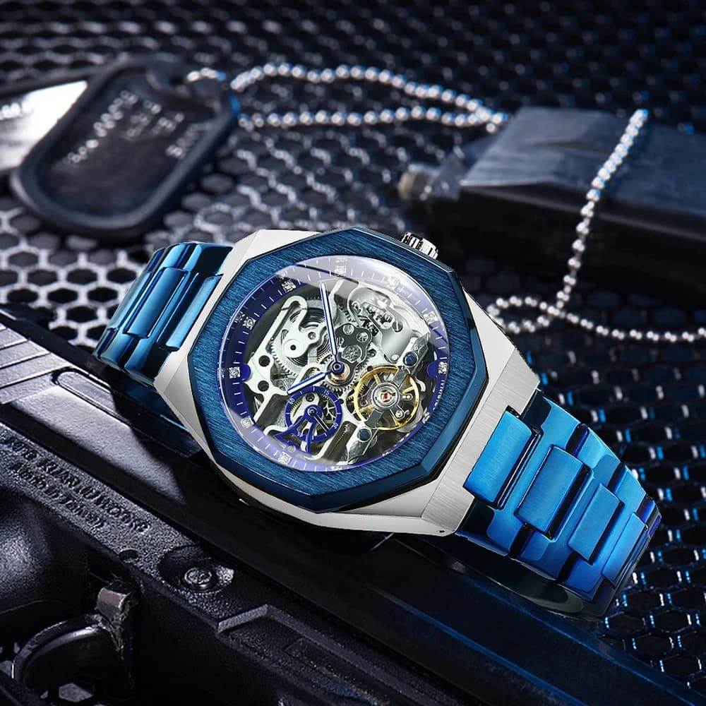 Forsining Casual Automatic Mechanical Watch for Men Luminous Hands Stainless Steel Strap Fashion Luxury Skeleton Mens Watches - 3