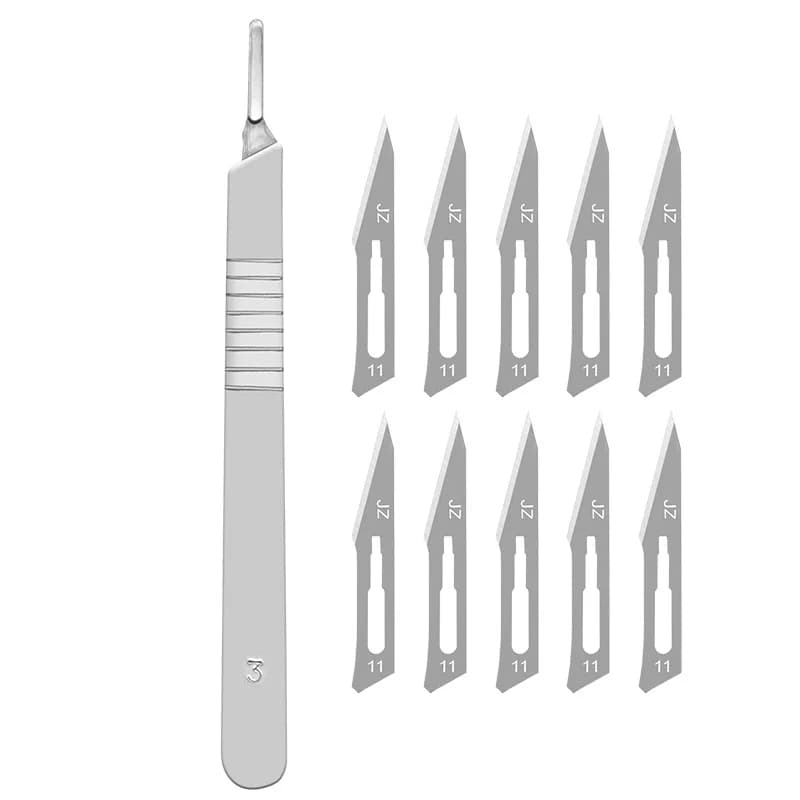 10pcs 11# 23# Carbon Steel Surgical Scalpel Blades + 1pc Handle Scalpel DIY Cutting Tool PCB Repair Animal Surgical Knife - 3