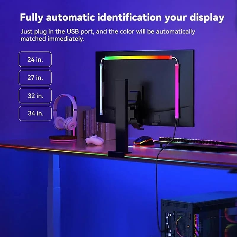 إضاءة شريط LED خلفية لشاشة الكمبيوتر مع مزامنة العرض الذكية وألوان RGB لإضفاء أجواء الألعاب والعطلات - 6