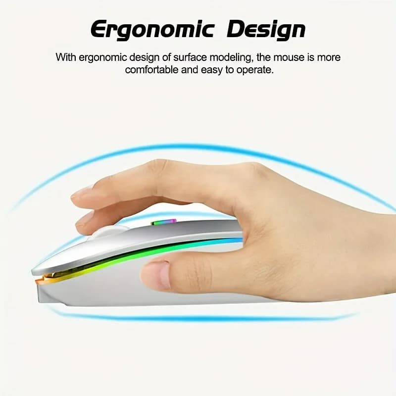 فأرة لاسلكية رفيعة جداً قابلة لإعادة الشحن مع إضاءة LED، وضع مزدوج (بلوتوث و 2.4G)، متوافقة مع آيباد، لابتوب، كمبيوتر، ماك، ويندوز - 6