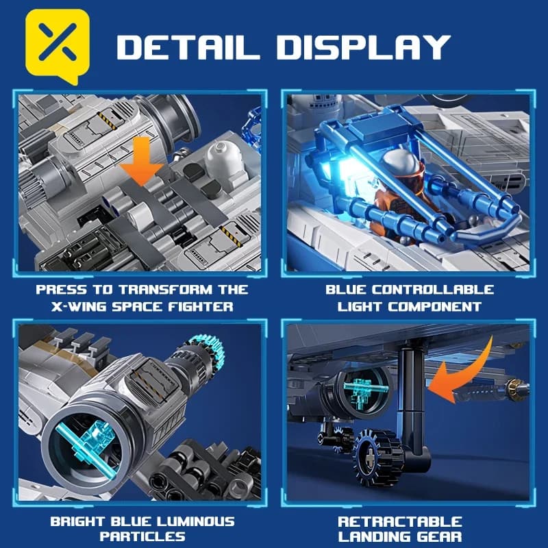 مجموعة مكعبات بناء مقاتلة الفضاء TOYLINX X-Wing مع إضاءة LED ومركبة فضائية ميكانيكية مع طوب الطيار هدايا - 6
