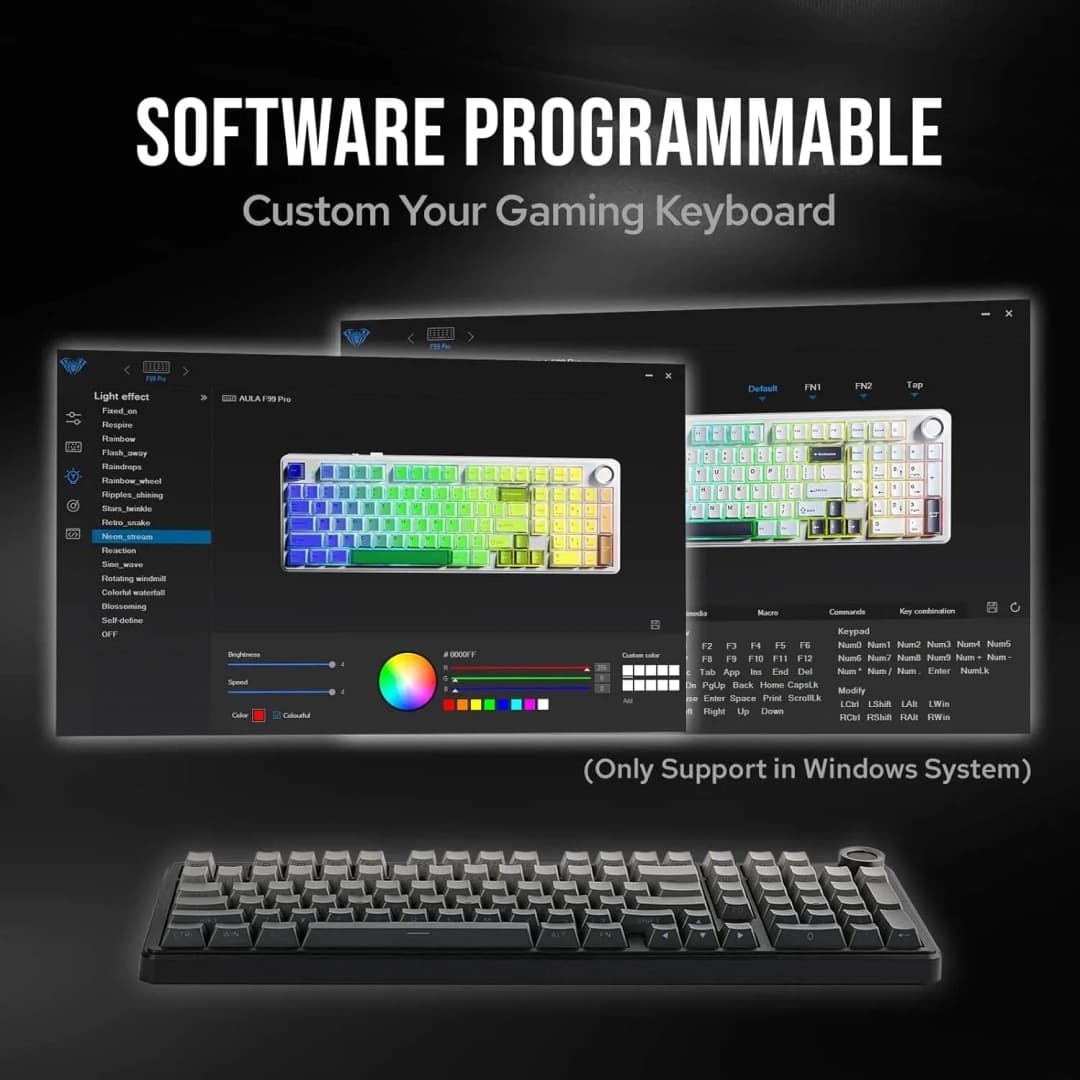 لوحة مفاتيح ميكانيكية للألعاب AULA F99PRO، 99 مفتاح، وضع ثلاثي لاسلكي، مفاتيح قابلة للتبديل السريع، هيكل Gasket، مع مقبض تحكم الوسائط - 3
