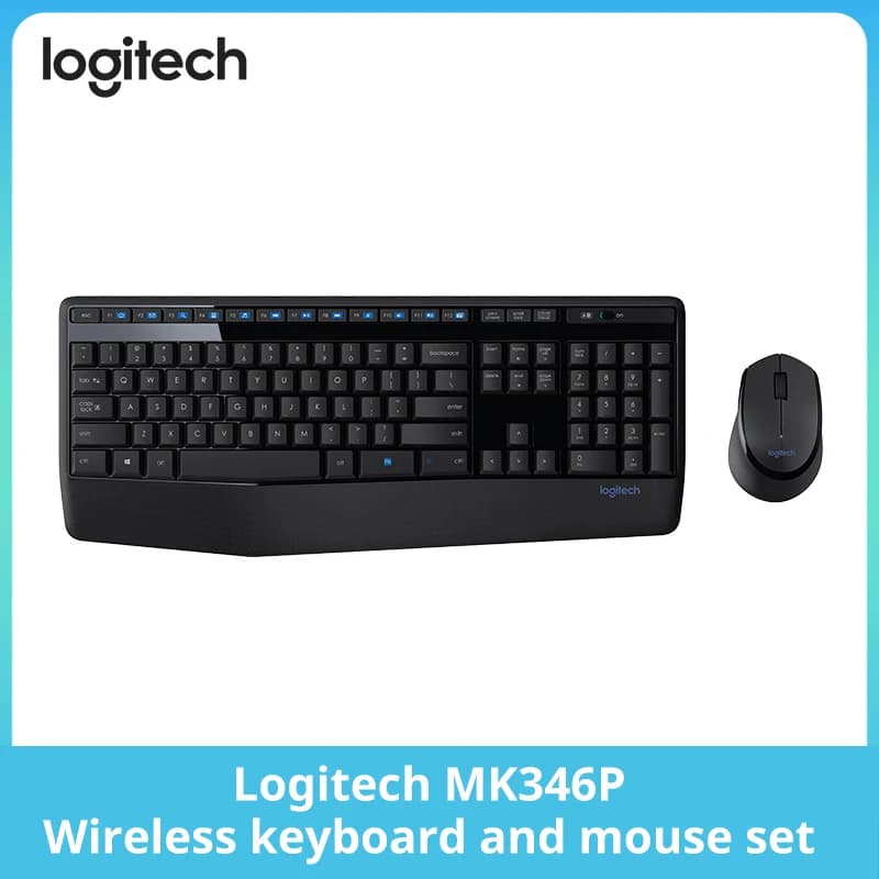 مجموعة لوحة مفاتيح وماوس Logitech MK346P لاسلكية، مستقبل USB 2.4G، مجموعة لوحة مفاتيح مكتبية كاملة الحجم وهادئة