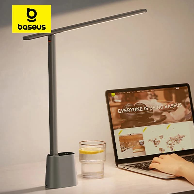 مصباح مكتب LED من Baseus لحماية العين قابل للتعتيم لإضاءة المكتب مصباح طاولة قابل للطي إضاءة ذكية قابلة للتكيف مصباح قراءة بجانب السرير