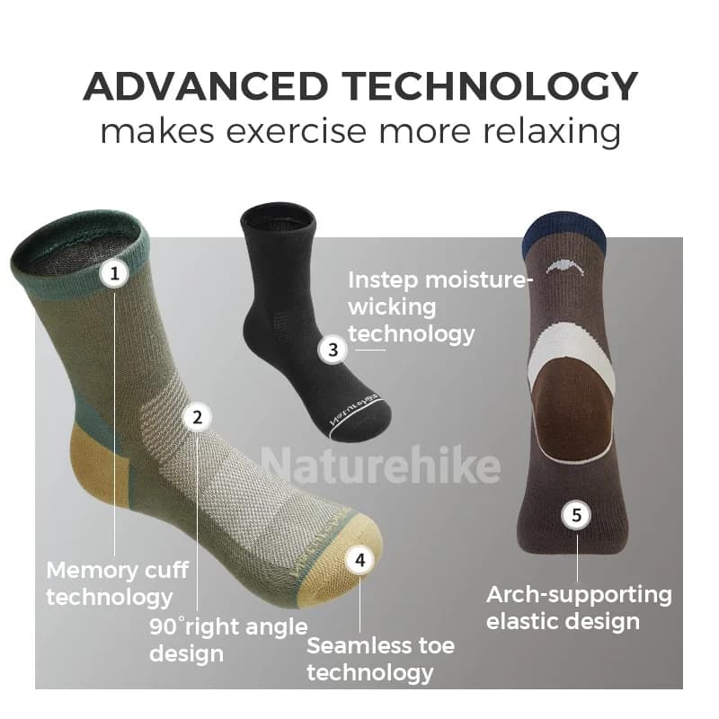 جوارب المشي لمسافات طويلة من Naturehike للرجال والنساء، بطول منتصف الساق، زاوية قائمة، تجفيف سريع، خفيفة الوزن، تمتص الرطوبة، قابلة للتنفس - 4
