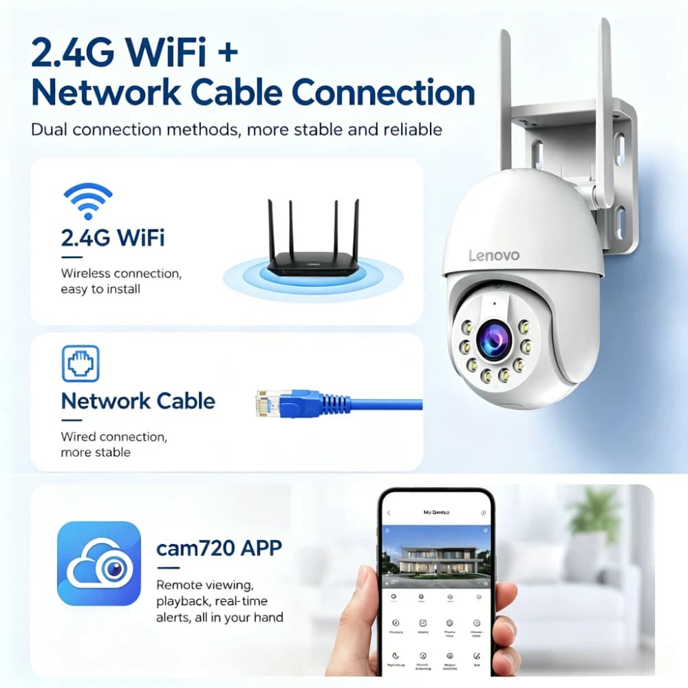 كاميرا Lenovo الذكية بتقنية Wifi PTZ بدقة 5 ميجابكسل، خارجية مع تقريب رقمي 5x، تتبع تلقائي، كاميرا مراقبة أمنية IP CCTV متوافقة مع ONVIF - 5