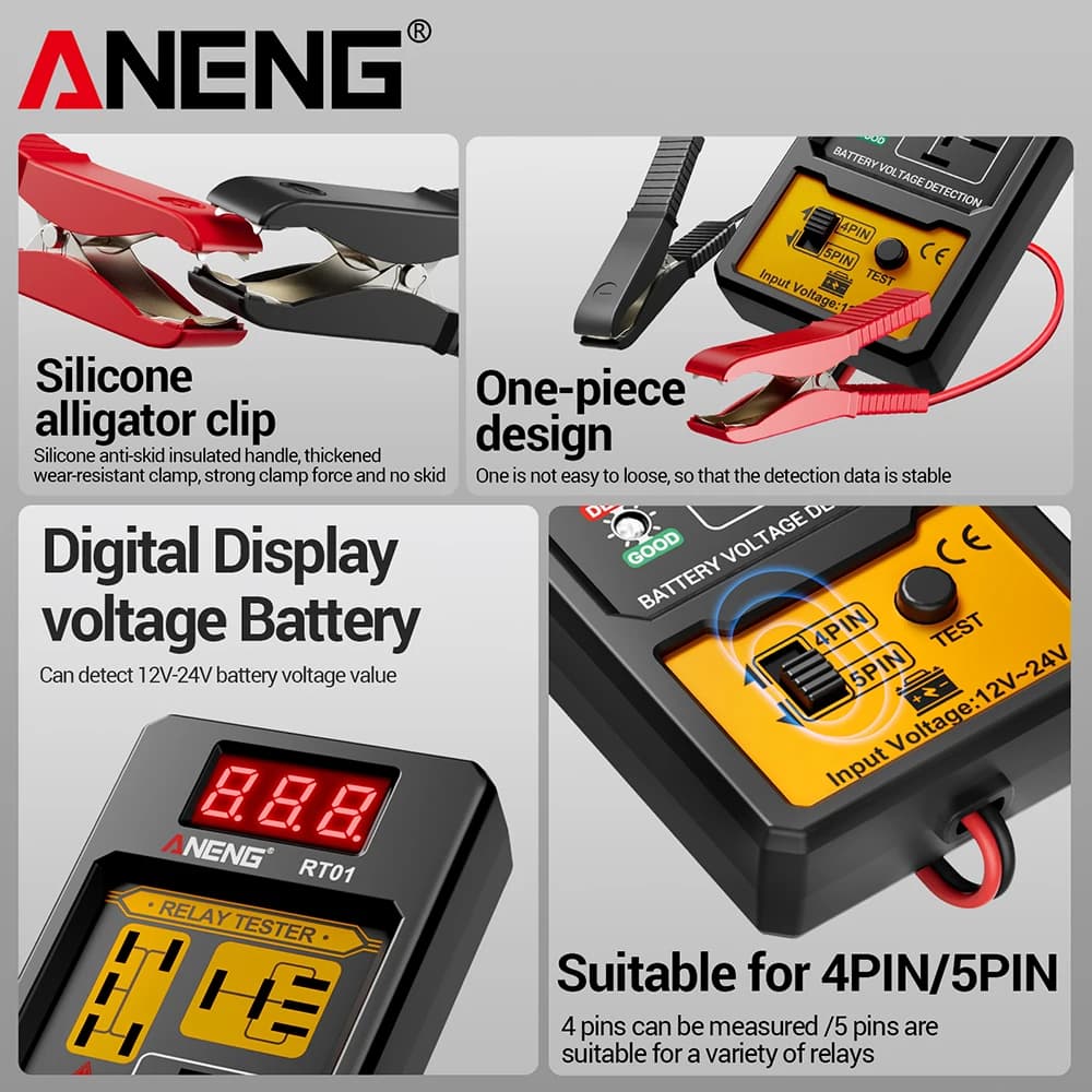 ANENG 11-25V كاشف ريلاي RT01 رقمي عالمي 4/5 دبابيس بطارية سيارة كشف مركبة عرض رقمي جهاز فحص جهد البطارية - 4