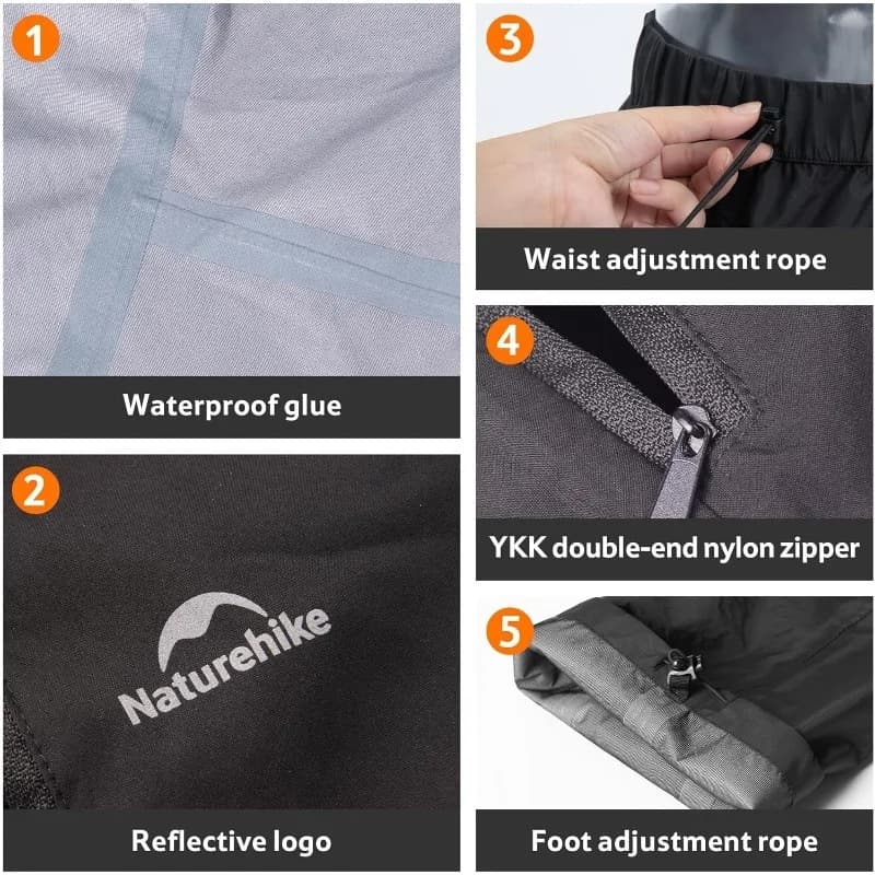 بنطلون Naturehike مقاوم للمطر للتنزه في الهواء الطلق والسفر مقاوم للماء ومتنفس لصيد الأسماك خفيف الوزن ومحمول ومقاوم للرياح للتخييم - 4