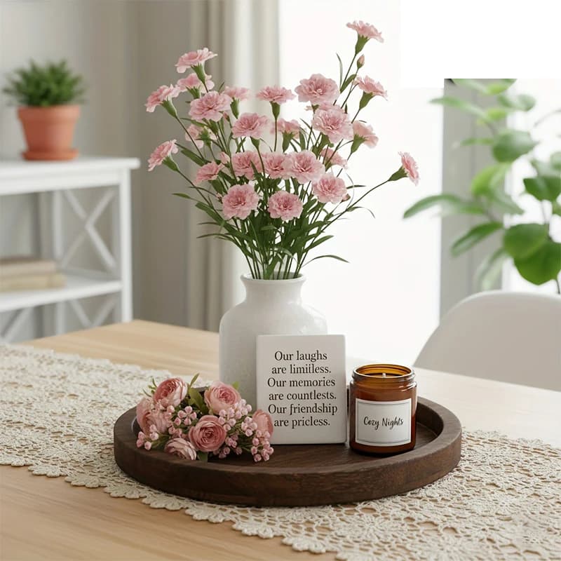 Serving Tray - Farmhouse Style Round Wood Plate for Kitchen Countertop, Coffee Table Centerpiece, Candles & Decor (11.2& 7.9”) - 6