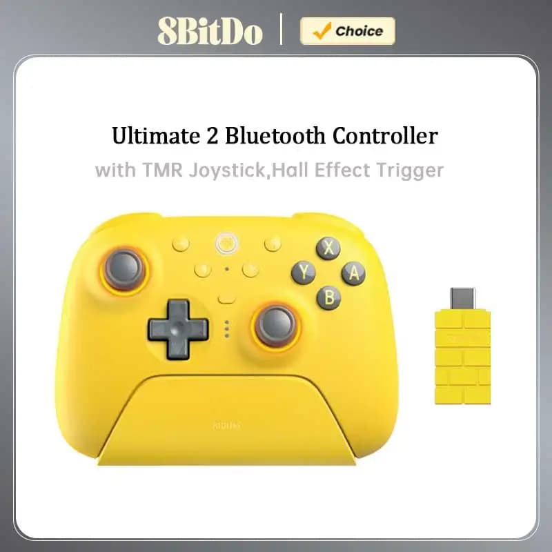 وحدة تحكم بلوتوث 8BitDo Ultimate 2 لنينتندو سويتش 2 كمبيوتر ويندوز، ذراع تحكم لاسلكي مع عصا تحكم TMR، زناد تأثير هول