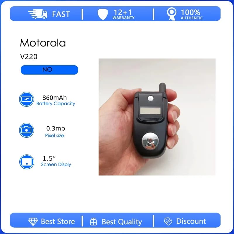 هاتف Motorola V220 مجدد أصلي ببطارية قابلة للفصل 860 مللي أمبير بالجملة مع شحن مجاني