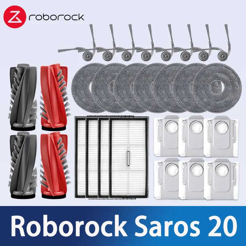 إكسسوارات مكنسة Roborock Saros 20، فرشاة جانبية رئيسية، قطعة قماش للممسحة، فلتر Hepa، كيس غبار، قطع غيار بديلة