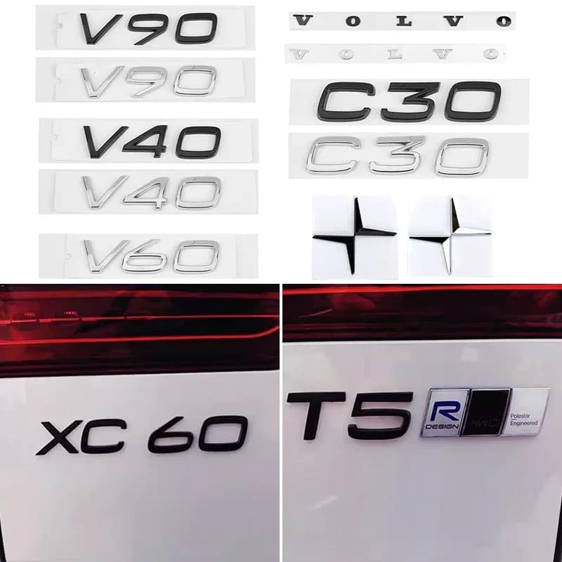 New Glossy Black Trunk Emblem Badge w/Silver Lettering for Volvo Xc60 Xc90 V40 V60 S60 V50 V90 S80 C40 XC40 V70 XC70 C30 C70 EX9 - 4