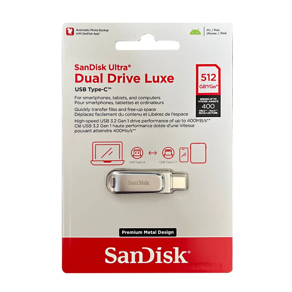 SanDisk Ultra Dual Drive Luxe USB Type-C 64 جيجابايت 128 جيجابايت 256 جيجابايت 512 جيجابايت 1 تيرابايت USB 3.2 معدن 2 في 1 Type C OTG فلاش درايف Type-A قلم ذاكرة - 4