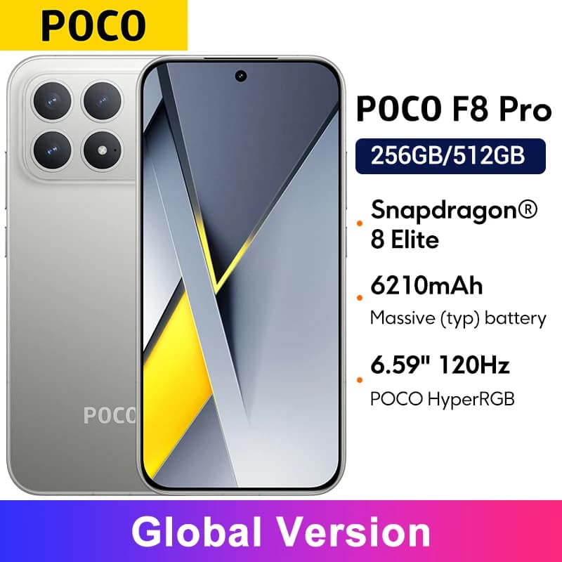 إصدار عالمي POCO F8 Pro 5G، معالج Snapdragon® 8 Elite، شاشة 6.59 بوصة 120Hz POCO HyperRGB AMOLED، كاميرا 50MP مع OIS