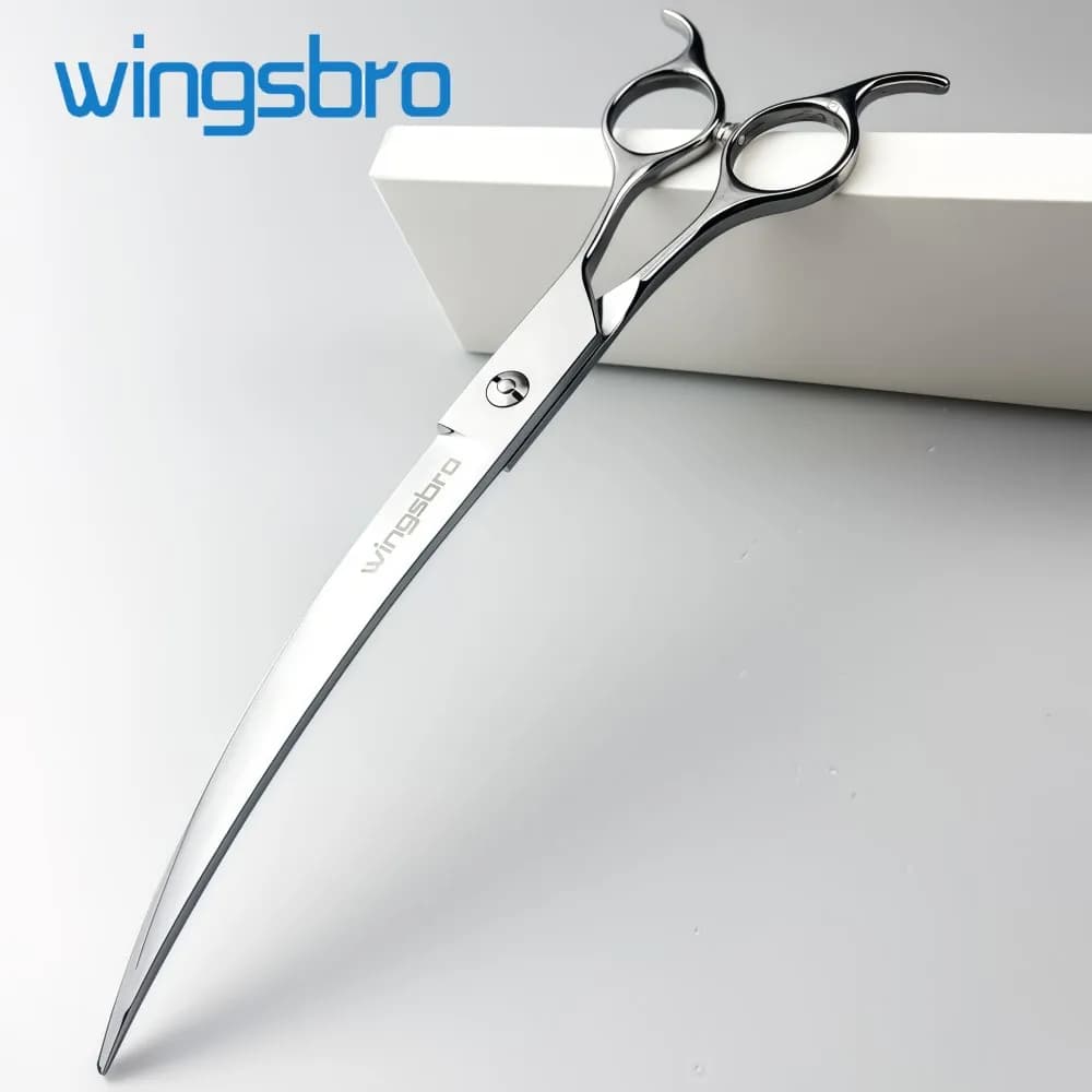 مقص wingsbro للحيوانات الأليفة - مقص منحني فضي للعناية بالكلاب والقطط الكبيرة