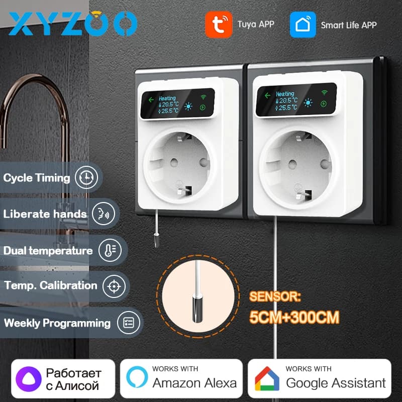 مقبس ذكي تيا واي فاي ترموستات 220V للتحكم في درجة الحرارة لتدفئة وتبريد الأرضيات مع دعم التحكم الصوتي لأليكسا وجوجل هوم