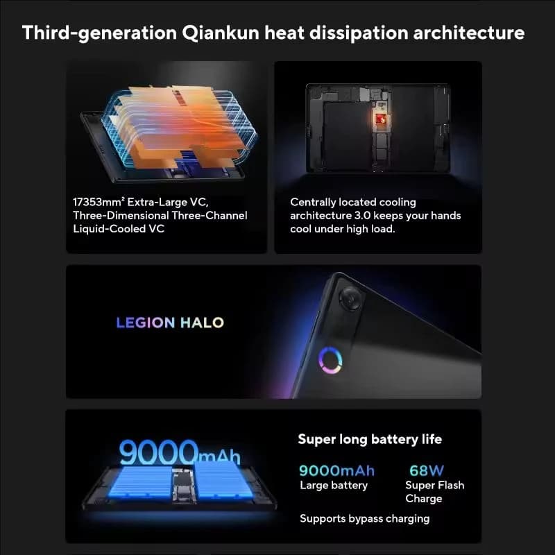 جهاز لوحي للألعاب Lenovo Legion Y700 الجيل الخامس، إصدار صيني، بشاشة 8.8 بوصة TB323FU، معالج Snapdragon 8 Elite Gen 5، معدل تحديث 165Hz، بطارية 9000mAh - 2
