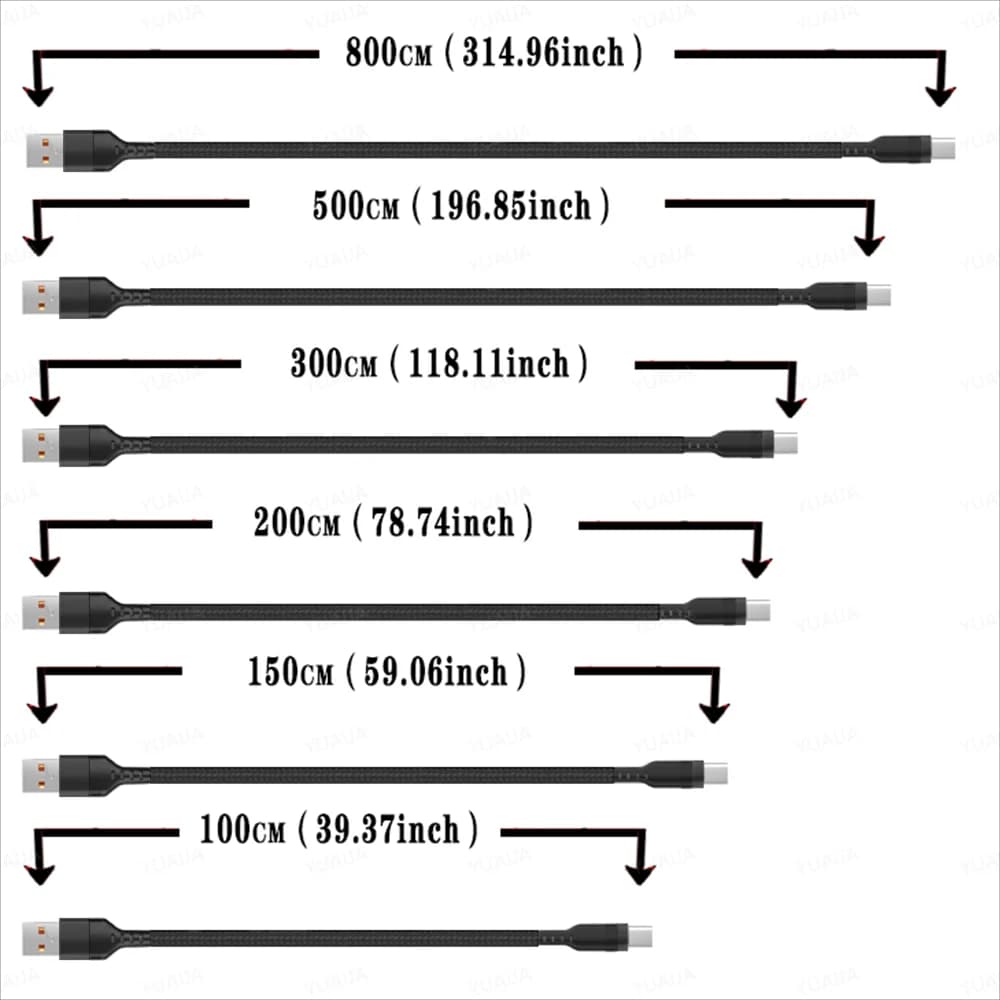 كابل شحن سريع USB Type-C ممتد بطول 2 متر و3 متر و5 أمتار لأندرويد وMicro USB لـ Huawei وXiaomi وVivo وOppo وLeeco - 6