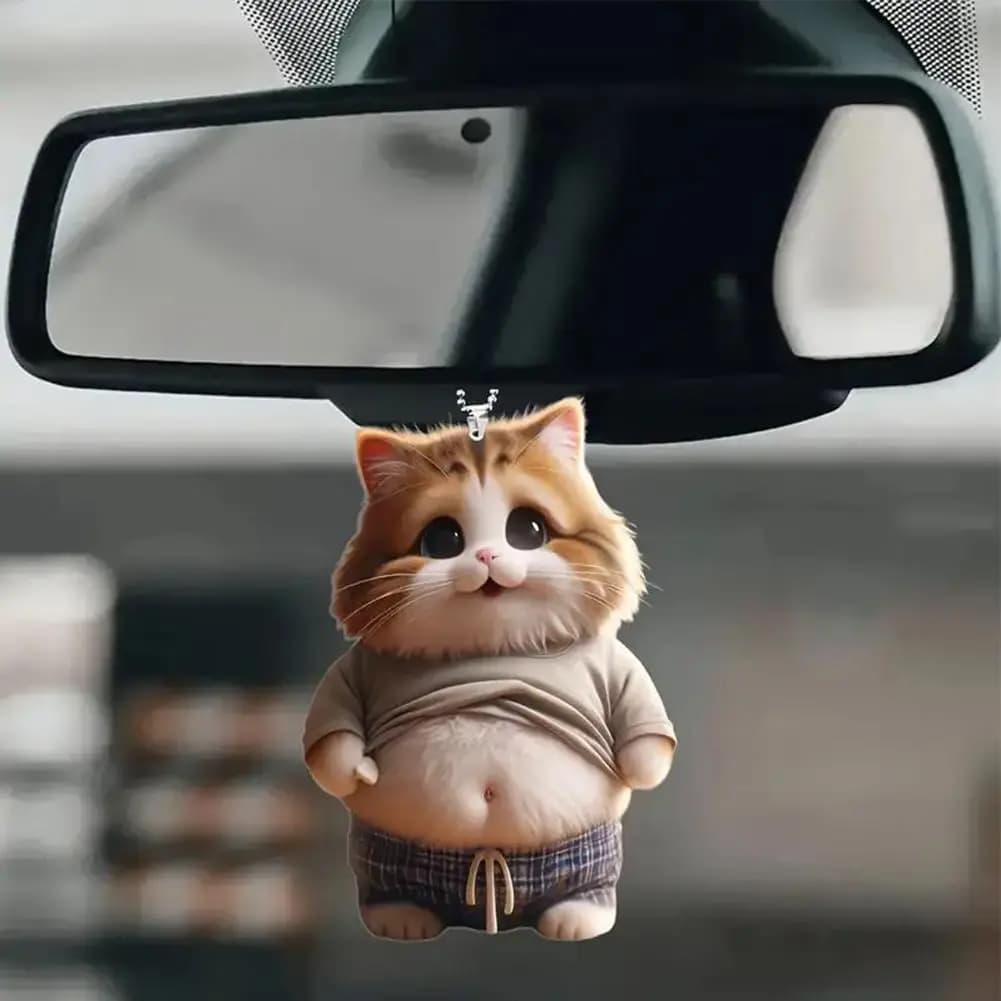 سلسلة مفاتيح جرو سمين مسطحة من الأكريليك على شكل كلب كرتوني زينة مرآة سيارة حقائب ظهر قلادة معلقة لديكور المنزل - 5