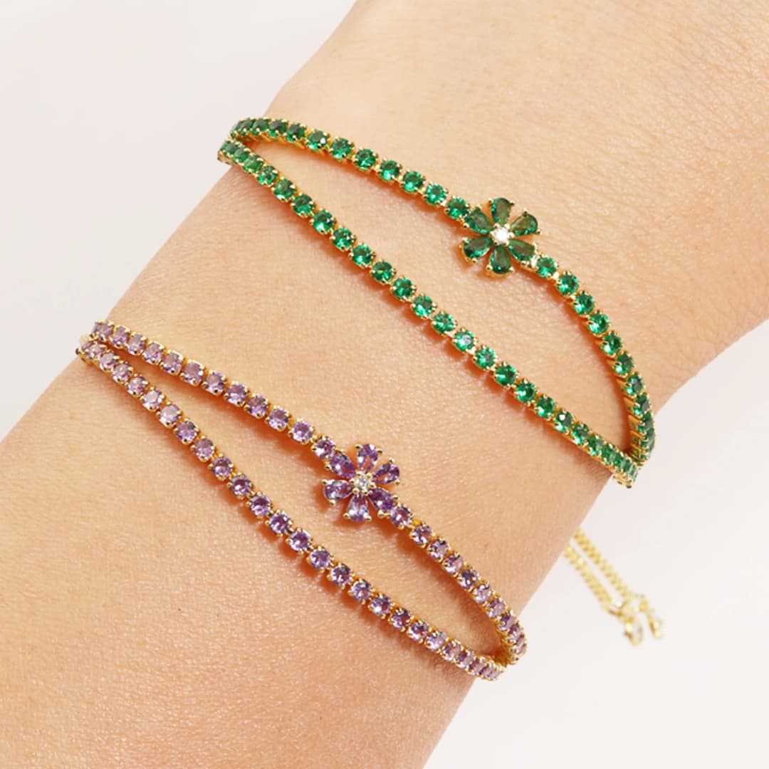 Double Layer Flower Shiny Charm CZ Tennis Bracelet for Women Zircon Jewelry Adjustable 18K Gold Plated Box Chain Bracelets Gift - 4