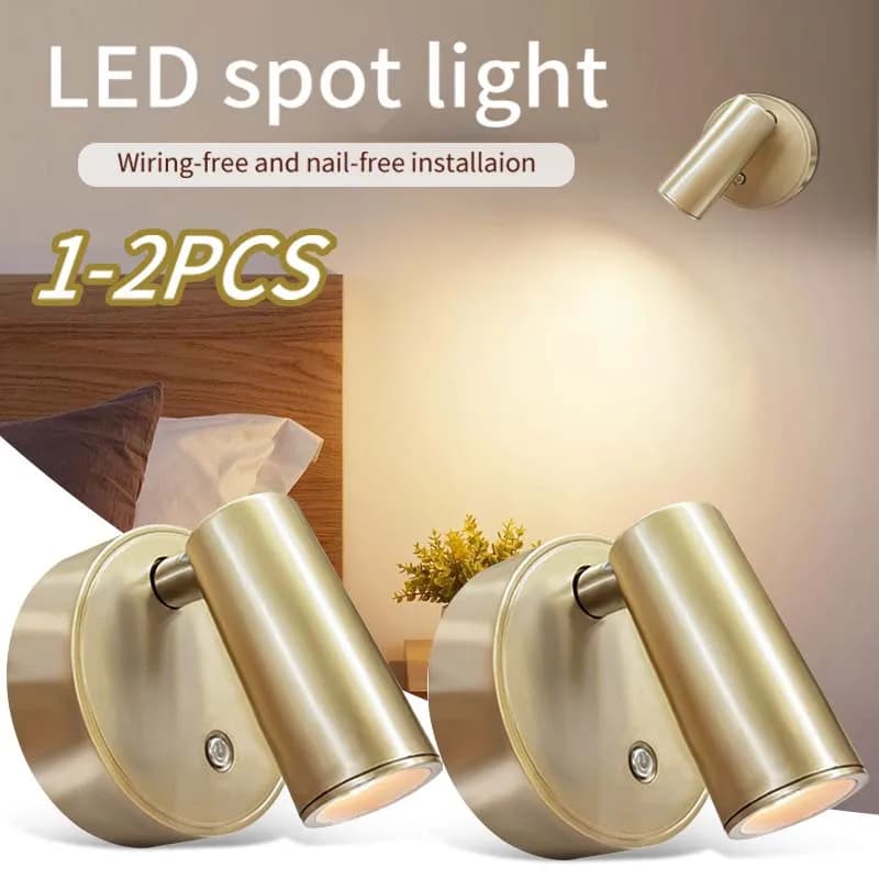 إضاءة LED مغناطيسية Type-C قابلة للشحن، مفتاح لمس، إضاءة جدارية، سبوت لايت، قابلة للتعتيم، مصباح سرير للغرف
