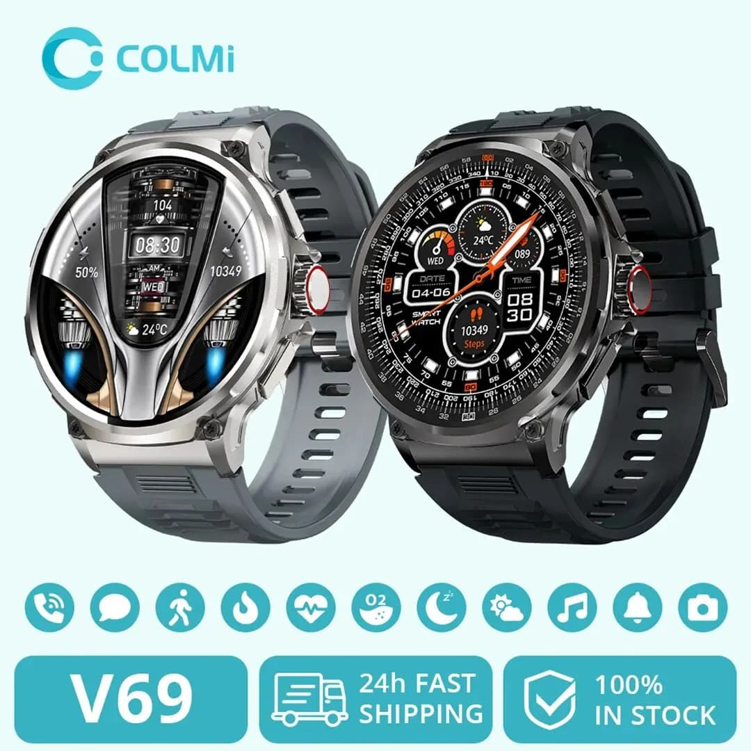 ساعة ذكية كولمي V69 بشاشة 1.85 بوصة اتش دي مع مكالمة بلوتوث للرجال، جهاز تتبع اللياقة البدنية مع مراقبة معدل ضربات القلب، بطارية 710 مللي أمبير في الساعة، متوافقة مع أجهزة شاومي وأندرويد