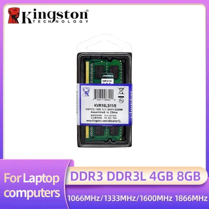 ذاكرة رام للابتوب من كينجستون DDR3L DDR3 بسعة 8 جيجابايت و4 جيجابايت بترددات 1066 ميجاهرتز و1333 ميجاهرتز و1600 ميجاهرتز و1866 ميجاهرتز SO-DIMM PC3-8500 10600 12800 لاجهزة النوت بوك DDR3 بقناة مزدوجة
