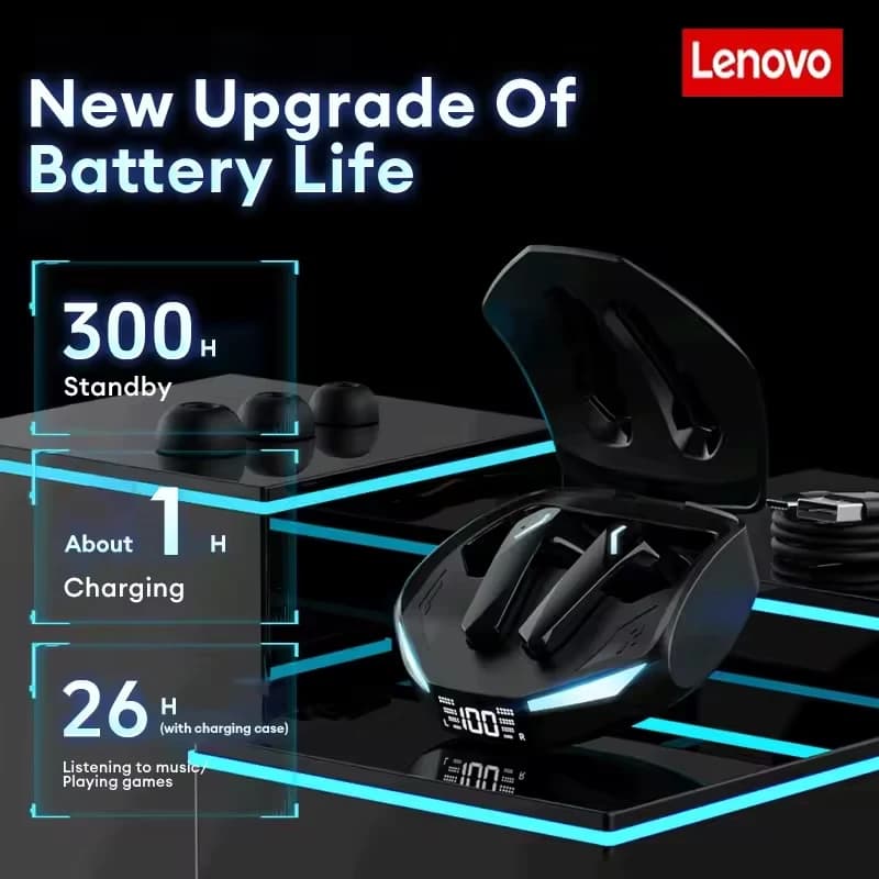 سماعات أذن لينوفو XT53 جديدة لاسلكية بلوتوث 5.4، شاشة LED رقمية، مقاومة للماء، سماعات ألعاب ذات تأخير منخفض - 5