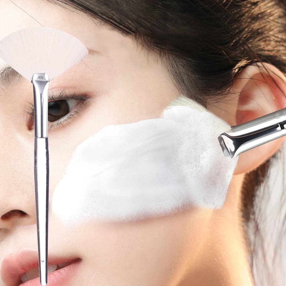 فرشاة مروحة قناع وجه DIY بمقبض شفاف أداة تطبيق ناعمة للوجه فرشاة رغوة لأقنعة الطين وكريم الجسم لصالون التجميل
